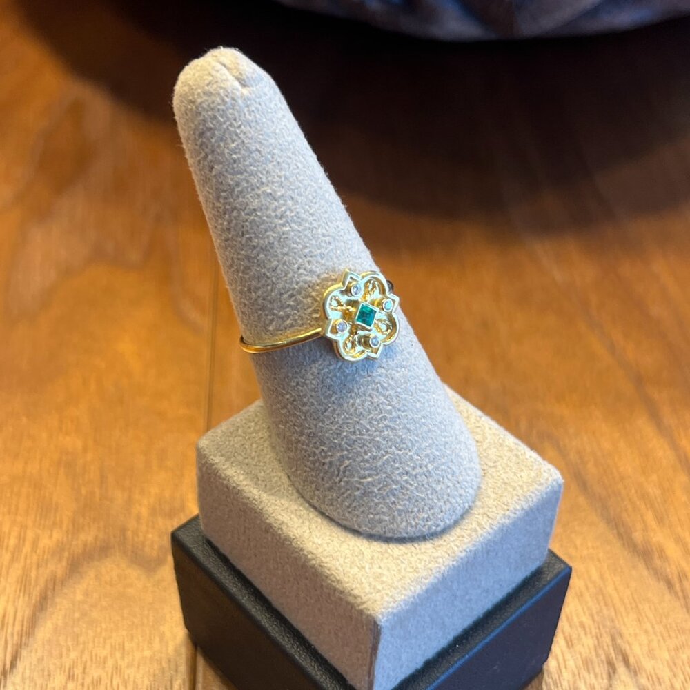 AMRAPALI 18K YELLOW GOLD EMERALD & DIAMOND COCKTAIL RING - Picture 9 of 9